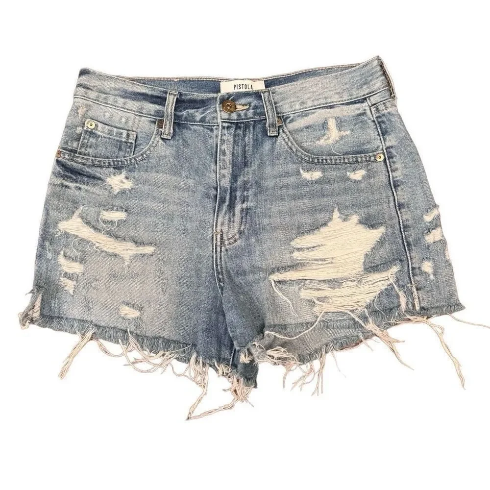 Pistola Nova Relaxed High Rise Cut Off Sante Fey Frayed Size 27 Denim Shorts